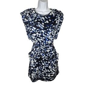 Walter Baker W118 Blue Black Abstract Print Belted Dress Pockets S
